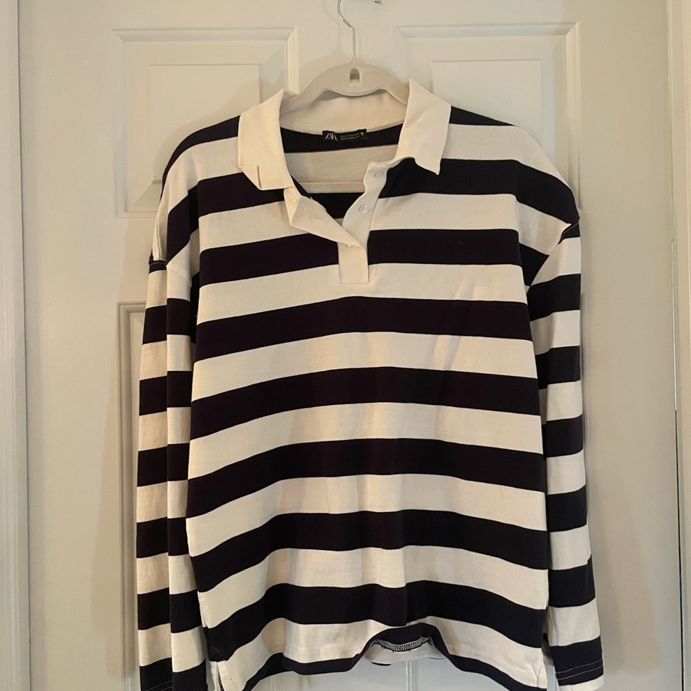 ZARA Rugby Striped Polo – Long Sleeve
